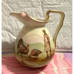 Antique Royal Bayreuth Pitcher Creamer Turkeys